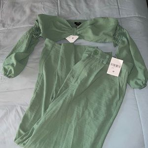 Seafoam green crop top and pants set